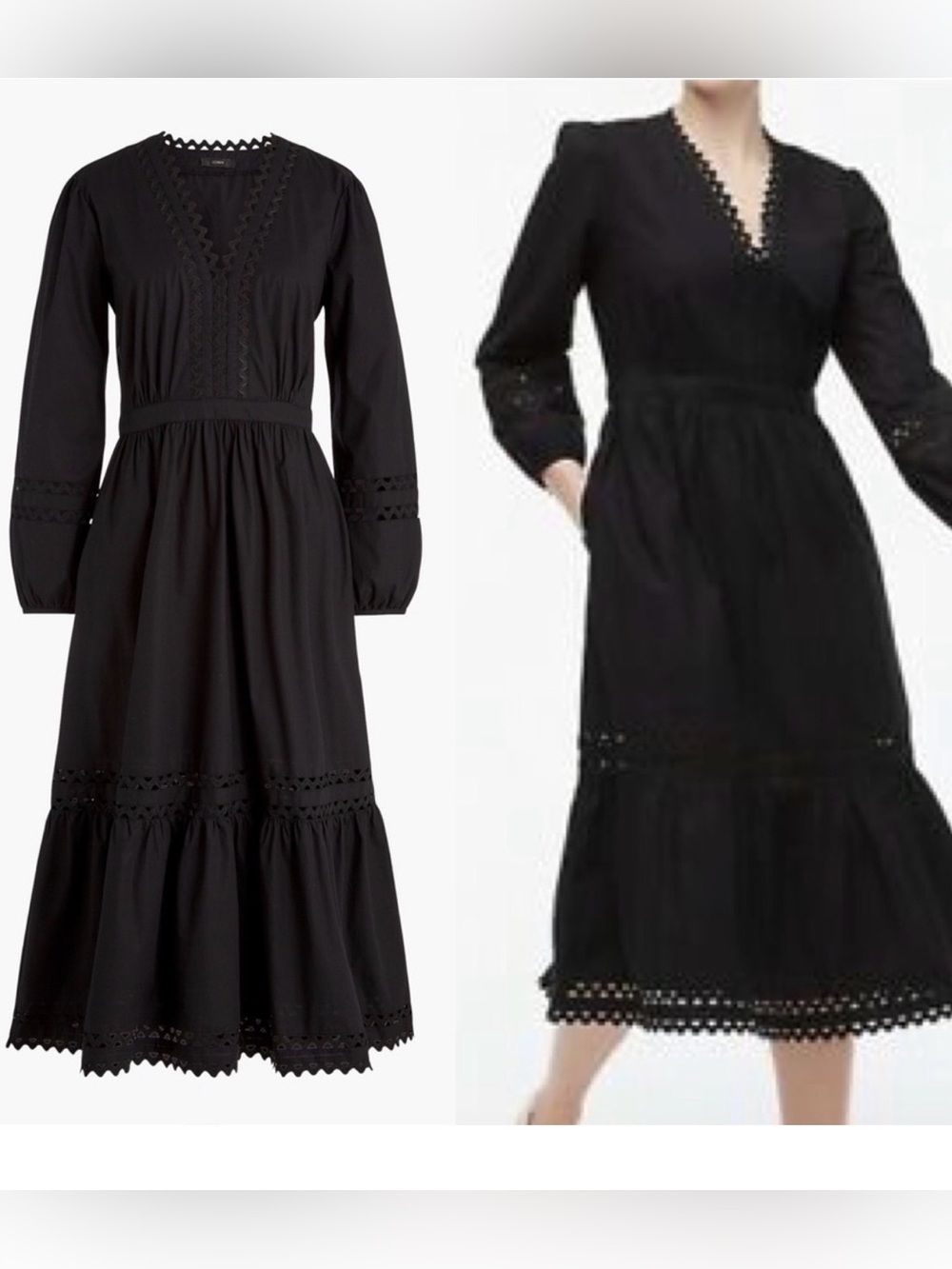 J Crew Black Eyelet Trim Midi Dress